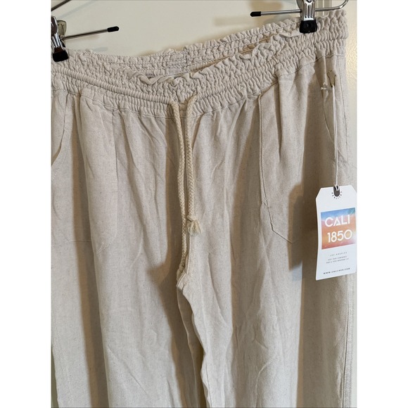 NWT CALI 1850 BEIGE PALAZZO WIDE LEG LINEN BLEND PANTS SZ XL Cottage Core Boho - Picture 2 of 7